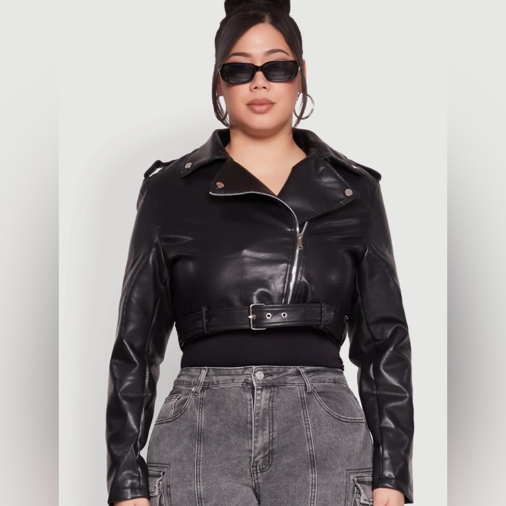 •Lets Ride• Women's Black Cropped faux leather motto jacket